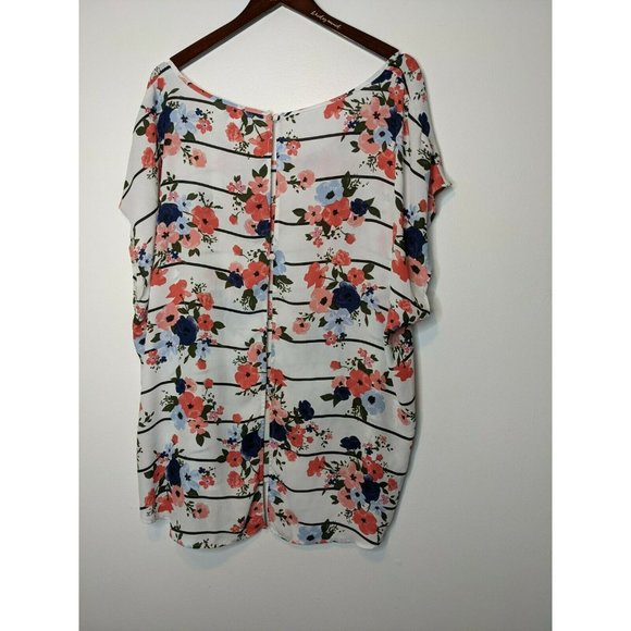 TORRID Pink White Floral Striped Button Back Sheer Polyester Top Size 3 - Picture 3 of 6